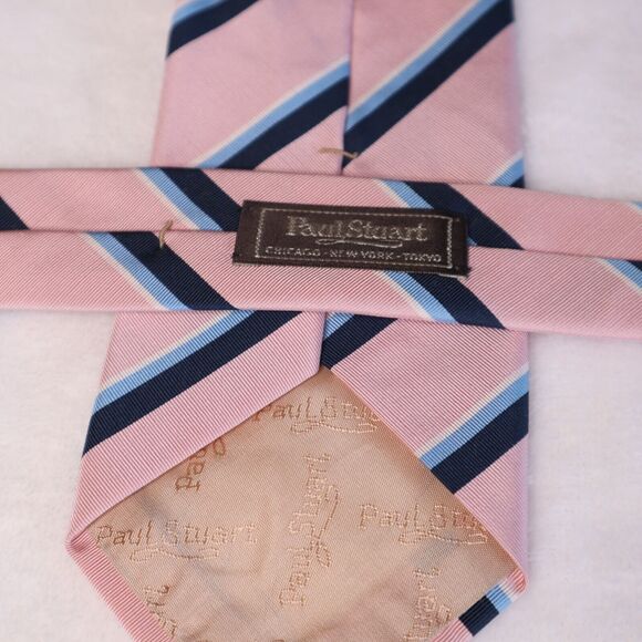 Paul Stuart Men's Silk/Wool Designer Repp Pink/Blue Striped Necktie Made in UK - Picture 4 of 8